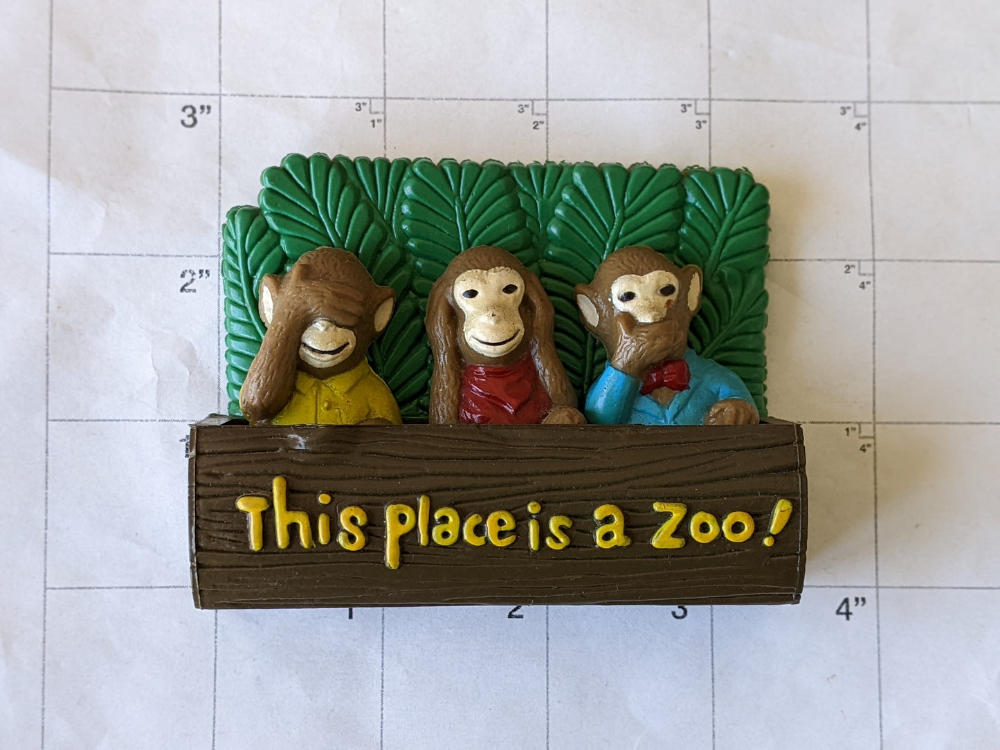 1983 "This Place is a Zoo" Monkey Refrigerator Magnets by GiftCo See No Evil Hear No Evil Speak No Evil !! Retro Gifts & Collectibles