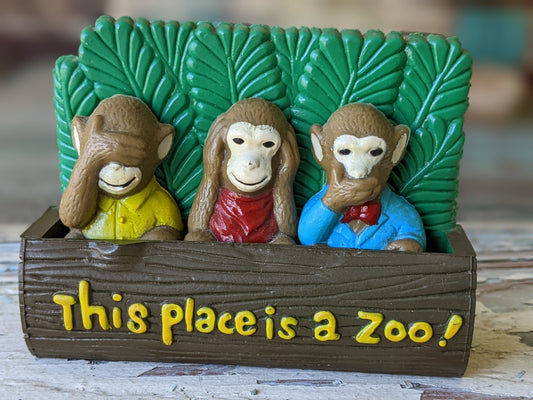 1983 "This Place is a Zoo" Monkey Refrigerator Magnets by GiftCo See No Evil Hear No Evil Speak No Evil !! Retro Gifts & Collectibles