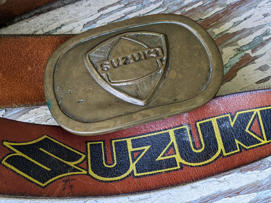 1974 !! Ultra Rare !! Suzuki 10th Year Anniversary Belt and Buckle !! Amazing Vintage Gifts & Collectibles