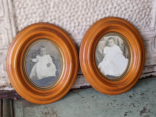 Vintage Matching Wood Picture Frames Oval with Adorable Infant Cabinet Cards !! Awesome Vintage Gifts & Collectibles