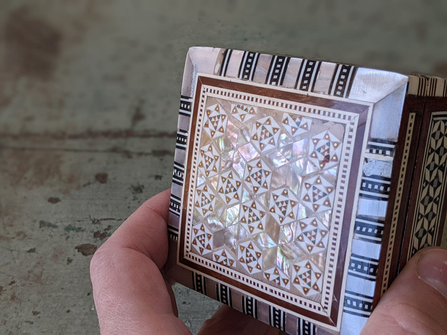 1970s Handmade Trinet Box With Mother of Pearl Inaly Marquetry Egypt !! Amazing Vintage Gifts & Collectibles