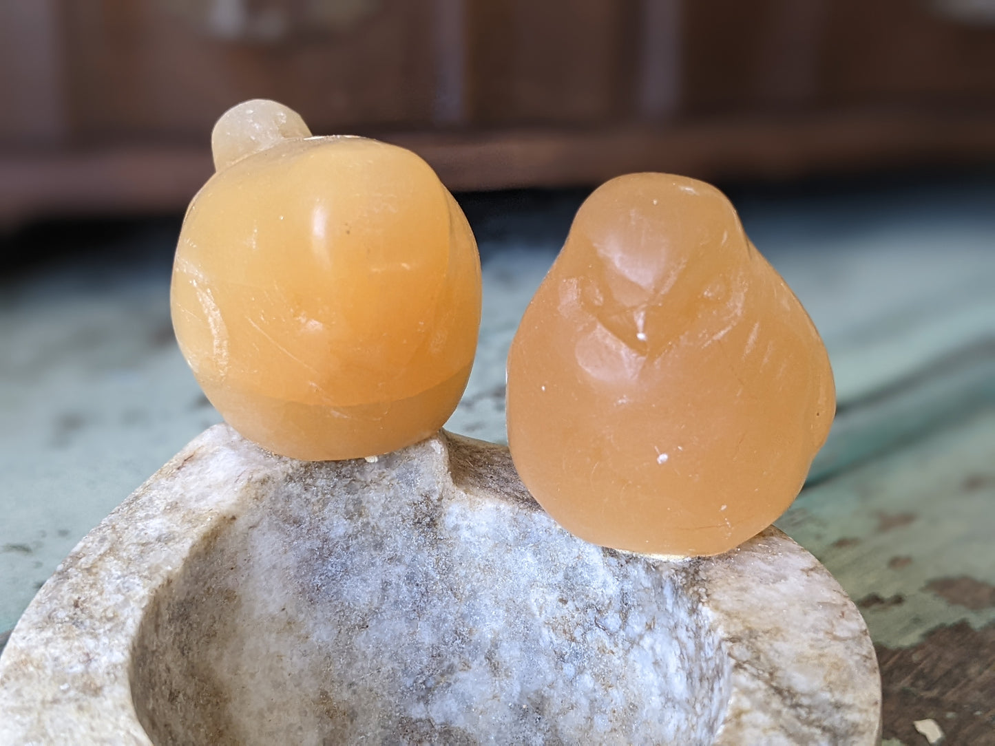 Vintage Orange Selenite Birds Perched Carved Stone Bowl Gypsum Crystal !! Natural Healing Gifts & Collectibles