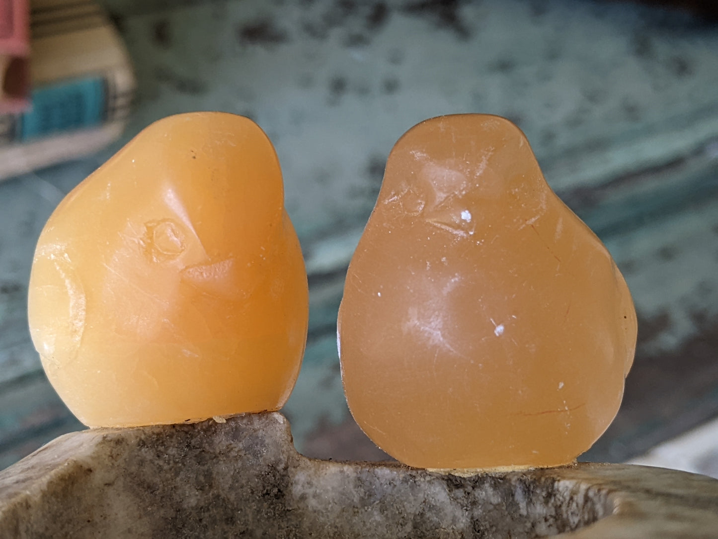 Vintage Orange Selenite Birds Perched Carved Stone Bowl Gypsum Crystal !! Natural Healing Gifts & Collectibles