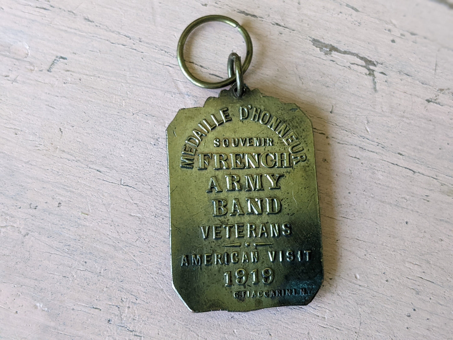 1919 Medallion of Honor French Army Band Souvenir Pendant Veterans "Marche Lorraine" American Visit G. Fiaccarini N.Y.