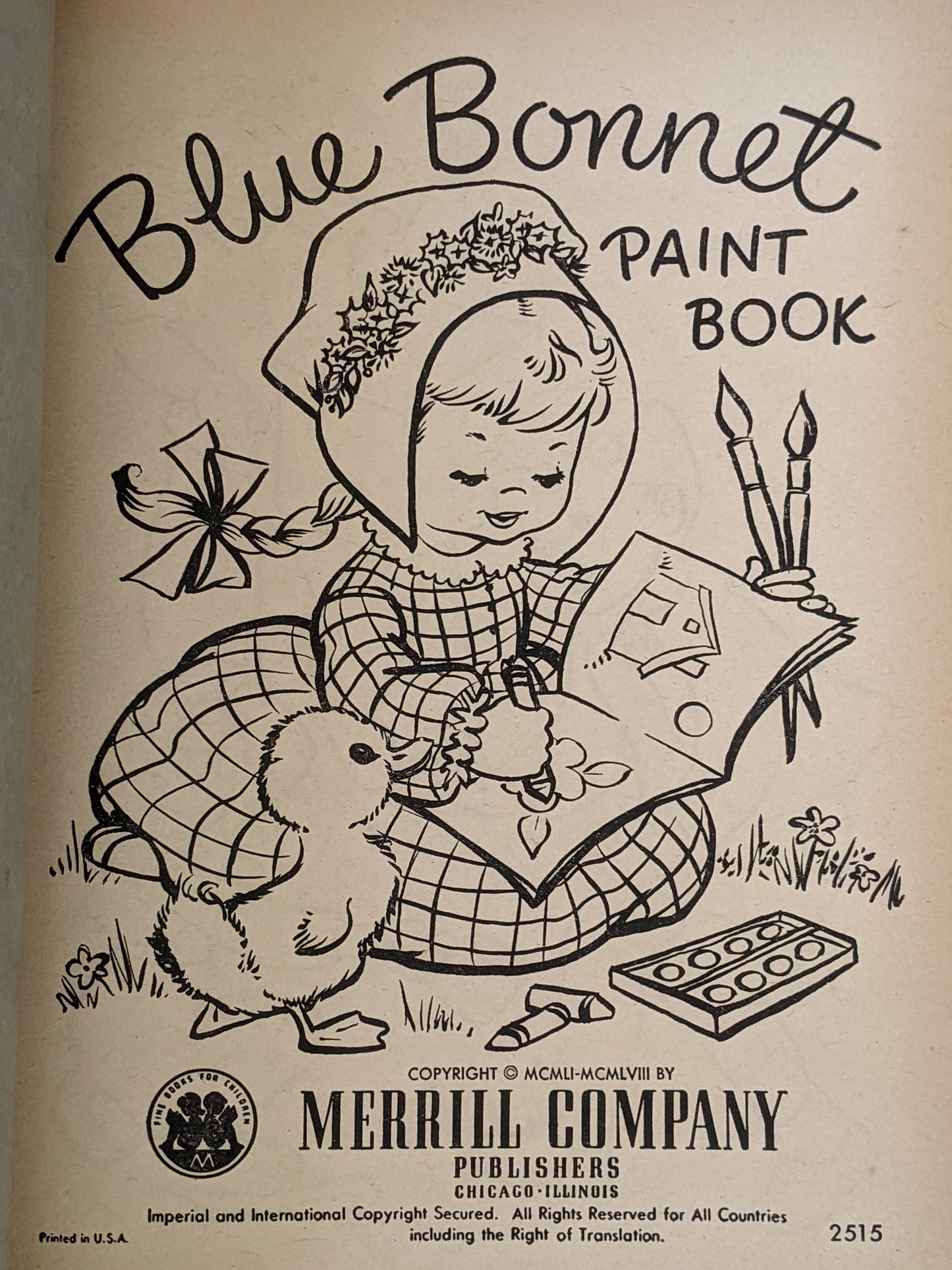 1958 Blue Bonnet Paint Book By Merrill #2515 **Amazing & Unused 64 Double-sided Pages